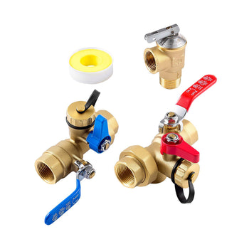 Water Heater Kit, 3/4 Inch Tankless Water Heater Service Valve Kit with 2PCS 3/4″ NPT to 3/4″ NPT Isolation Valves, Pressure Relief Valve, Lead-Free Brass, Fits Most Tankless Waters Heaters