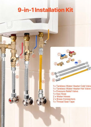 Water Heater Kit, 3/4 Inch Cold & Hot Water Plumbing Repair Kit with 600 WOG Isolation Valves, Pressure Relief Valve, Dual-Layer Gas Hose, Compatible with Most Tankless Waters Heater Brands