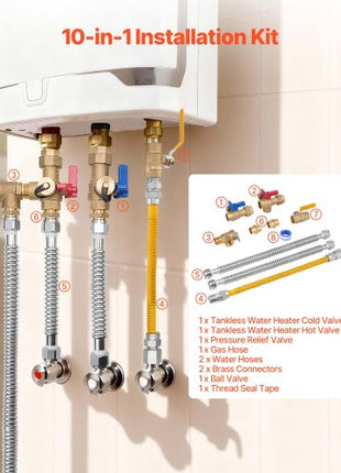 Water Heater Kit, 3/4 Inch Cold & Hot Water Plumbing Repair Kit with 600 WOG Isolation Valves, Pressure Relief Valve, Ball Valve, Gas Hose, Compatible with Most Tankless Waters Heater Brands