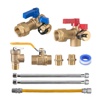Water Heater Kit, 3/4 Inch Cold & Hot Water Plumbing Repair Kit with 600 WOG Isolation Valves, Pressure Relief Valve, Ball Valve, Gas Hose, Compatible with Most Tankless Waters Heater Brands