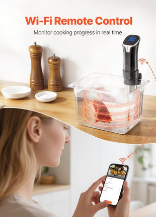 Sous Vide Precision Cooker, 1100W Sous-Vide Cooking Machine, WIFI Immersion Circulator with LED Digital Display, Fast-Heating, Accurate Temperature & Timer Control, SUS304 Stainless Steel
