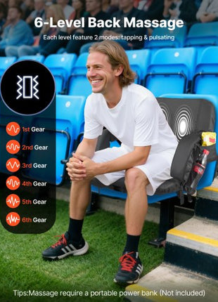 Stadium Seat, 25 inch Heated Stadium Chair, Bleacher Seat Heated with 4 Pockets for Bleachers, 3 Level Heating & 6 Modes Vibration Portable Heating Stadiums Chair for Camping, Sports Events