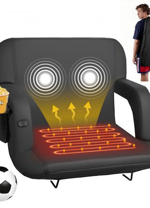 Stadium Seat, 25 inch Heated Stadium Chair, Bleacher Seat Heated with 4 Pockets for Bleachers, 3 Level Heating & 6 Modes Vibration Portable Heating Stadiums Chair for Camping, Sports Events