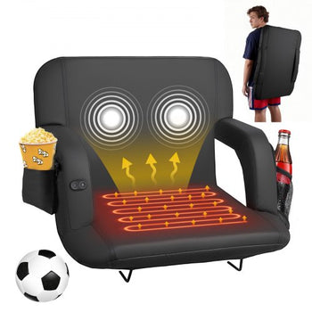Stadium Seat, 25 inch Heated Stadium Chair, Bleacher Seat Heated with 4 Pockets for Bleachers, 3 Level Heating & 6 Modes Vibration Portable Heating Stadiums Chair for Camping, Sports Events