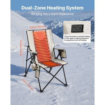 Heated Camping Chair, 3 Heat Settings, High Back Folding Camping Chair, Supports 260lbs, Full Padded Beach Chairs with Armrest & Cupholder, Portable Lawn Chairs for Outdoor Sports Travel