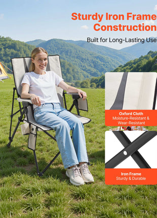 Heated Camping Chair, 3 Heat Settings, High Back Folding Camping Chair, Supports 260lbs, Full Padded Beach Chairs with Armrest & Cupholder, Portable Lawn Chairs for Outdoor Sports Travel