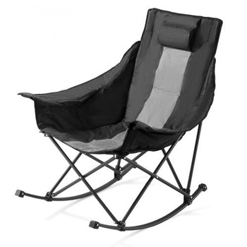 Heated Camping Chair, 3 Heating Settings, Large-Sized Padded Folding Rocker, Heavy Duty Outdoor Lawn Chairs with Pocket & Cupholder, Support 225lbs, Portable Heated Chair for Sports Winter Use