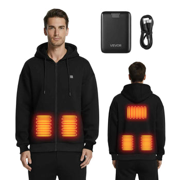 Heated Jacket Hoodie for Men Women, Heated Sweatshirt Unisex Full-Zip with 7.4V 16000mAh Power Bank Pack, 5 Heating Zones, 3 Temp Levels, 4-8H Warmth, for Winter Outdoor Camping, Black, S Size