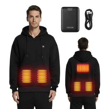 Heated Sweatshirt Hoodie for Men Women, Heated Jacket Unisex with 7.4V 16000mAh Rechargeable Power Bank Pack, 5 Heating Zones, 3 Temp Levels, 4-8H Warmth, for Winter Outdoor Camping, Black, XL Size
