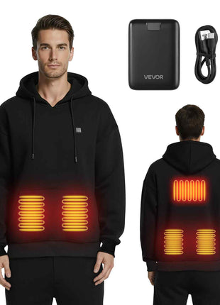 Heated Sweatshirt Hoodie for Men Women, Heated Jacket Unisex with 7.4V 16000mAh Rechargeable Power Bank Pack, 5 Heating Zones, 3 Temp Levels, 4-8H Warmth, for Winter Outdoor Camping, Black, XXXL Size