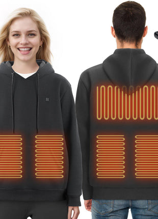 Heated Hoodie, Unisex Heated Sweatshirt with Battery Pack 7.4V, Electric Jacket with 5 Heating Zones for Men & Women, Lightweight Warm Heated Outdoor Pullover for Fishing Camping, S Size Black
