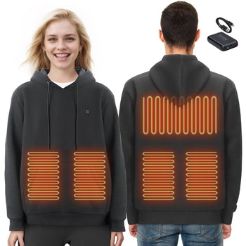 Heated Hoodie, Unisex Heated Sweatshirt with Battery Pack 7.4V, Electric Jacket with 5 Heating Zones for Men & Women, Lightweight Warm Heated Outdoor Pullover for Fishing Camping, S Size Black