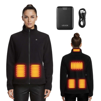 Heated Fleece Jacket for Women, Heated Sweatshirt with 7.4V 16000mAh Rechargeable Power Bank Pack, 6 Heating Zones, 3 Temp Levels, 3h/6h/10h Warmth, for Winter Outdoor Camping, Black, XXL Size