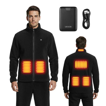Heated Fleece Jacket for Men, Heated Sweatshirt with 7.4V 16000mAh Rechargeable Power Bank Pack, 6 Heating Zones, 3 Temp Levels, 3h/6h/10h Warmth, for Winter Outdoor Camping, Black, XL Size
