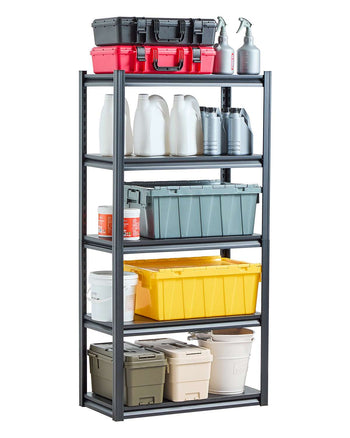 Storage Shelves, 2000 lbs, 5 Tier Garage Storage Shelving, 16" D x 32" W x 63" H Adjustable Metal Shelves for Garage Shelves Utility Rack Shelf, Ideal for Kitchen, Warehouse, Basement, Black