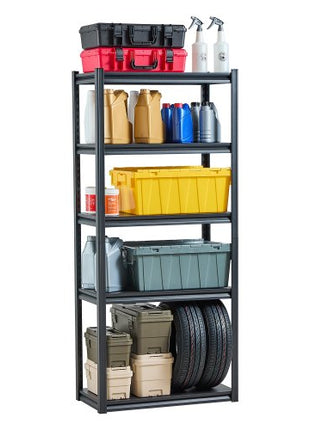 Storage Shelves, 2000 lbs, 5 Tier Garage Storage Shelving, 16" D x 32" W x 72" H Adjustable Metal Shelves for Garage Shelves Utility Rack Shelf, Ideal for Kitchen, Warehouse, Basement, Black