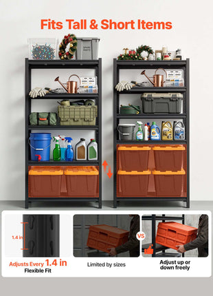Storage Shelves, 5-Tier Adjustable, 3000 lbs Capacity, Heavy Duty Garage Storage Shelving Unit, Metal Utility Rack Shelf, for Garage Warehouse Basement Kitchen, 36.42" W x 16.42" D x 71.38" H