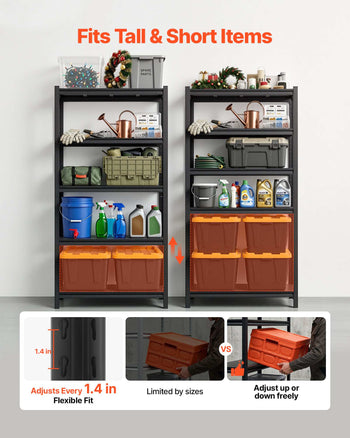 Storage Shelves, 5-Tier Adjustable, 3000 lbs Capacity, Heavy Duty Garage Storage Shelving Unit, Metal Utility Rack Shelf, for Garage Warehouse Basement Kitchen, 36.42" W x 16.42" D x 71.38" H