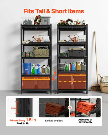 Storage Shelves, 5-Tier Adjustable, 2000 lbs Capacity, Heavy Duty Garage Storage Shelving Unit, Metal Utility Rack Shelf, for Garage Warehouse Basement Kitchen, 31.5" W x 17.99" D x 72.05" H