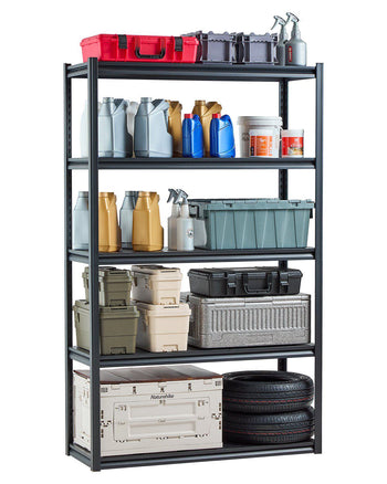 Storage Shelves, 3000 lbs, 5 Tier Garage Storage Shelving, 18" D x 48" W x 78" H Adjustable Metal Shelves for Garage Shelves Utility Rack Shelf, Ideal for Kitchen, Warehouse, Basement, Black