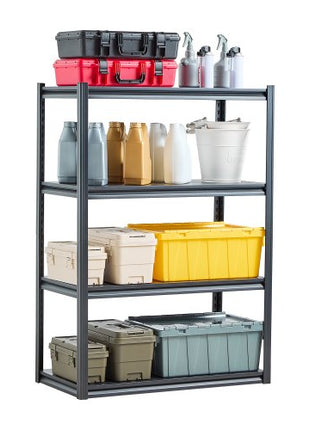 Storage Shelves, 2400 lbs, 4 Tier Garage Storage Shelving, 20" D x 40" W x 57" H Adjustable Metal Shelves for Garage Shelves Utility Rack Shelf, Ideal for Kitchen, Warehouse, Basement, Black