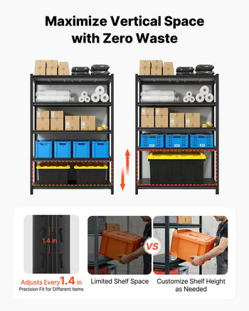 Storage Shelves, 5-Tier Adjustable, 3000 lbs Capacity, Heavy Duty Garage Storage Shelving Unit, Metal Utility Rack Shelf, for Garage Workshop Warehouse Basement, 48.43" W x 20.55" D x 71.38" H