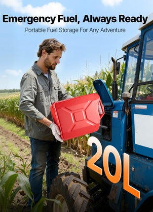 Newly Upgraded Oil-Tight?VEVOR Metal Fuel Container, 5.3 Gallon, Fuel Jerry Can with Spout and Comfort Handle, 6 L/min Max Flow Rate, Leakproof & Corrosion-resistant Metal Gas Tank Most Cars Motorcycle ATV UTV, Red, 2 Packs