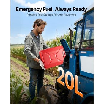 Newly Upgraded Oil-Tight?VEVOR Metal Fuel Container, 5.3 Gallon, Fuel Jerry Can with Spout and Comfort Handle, 6 L/min Max Flow Rate, Leakproof & Corrosion-resistant Metal Gas Tank Most Cars Motorcycle ATV UTV, Red, 2 Packs
