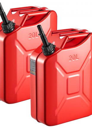Newly Upgraded Oil-Tight?VEVOR Metal Fuel Container, 5.3 Gallon, Fuel Jerry Can with Spout and Comfort Handle, 6 L/min Max Flow Rate, Leakproof & Corrosion-resistant Metal Gas Tank Most Cars Motorcycle ATV UTV, Red, 2 Packs