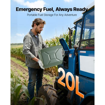 Newly Upgraded Oil-Tight?VEVOR Metal Fuel Container, 5.3 Gallon, Fuel Jerry Can with Spout and Comfort Handle, 6 L/min Max Flow Rate, Leakproof & Corrosion-resistant Metal Gas Tank Most Cars Motorcycle ATV UTV, Green, 2 Packs
