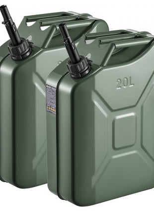 Newly Upgraded Oil-Tight?VEVOR Metal Fuel Container, 5.3 Gallon, Fuel Jerry Can with Spout and Comfort Handle, 6 L/min Max Flow Rate, Leakproof & Corrosion-resistant Metal Gas Tank Most Cars Motorcycle ATV UTV, Green, 2 Packs