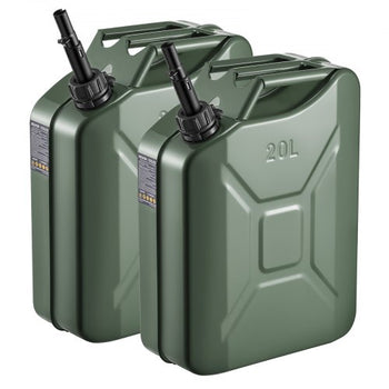Newly Upgraded Oil-Tight?VEVOR Metal Fuel Container, 5.3 Gallon, Fuel Jerry Can with Spout and Comfort Handle, 6 L/min Max Flow Rate, Leakproof & Corrosion-resistant Metal Gas Tank Most Cars Motorcycle ATV UTV, Green, 2 Packs