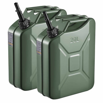 Newly Upgraded Oil-Tight！ Metal Fuel Container, 5.3 Gallon, Fuel Jerry Can with Spout and Comfort Handle, 6 L/min Max Flow Rate, Leakproof & Corrosion-resistant Metal Gas Tank Most Cars Motorcycle ATV UTV, Green, 2 Packs
