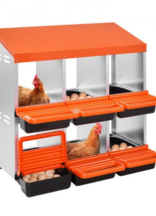2 Tiers Chicken Nesting Boxes, 6 Compartments, Metal Egg Laying Boxes with Protective Collection Lids, Roll Out Nesting Box, Easy to Assemble, Ideal for Hens, Ducks, Chickens, and Other Poultry