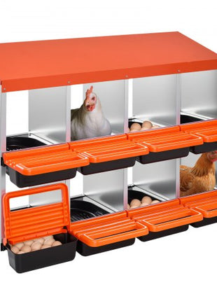 2 Tiers Chicken Nesting Boxes, 8 Compartments, Metal Egg Laying Boxes with Protective Collection Lids, Roll Out Nesting Box, Easy to Assemble, Ideal for Hens, Ducks, Chickens, and Other Poultry