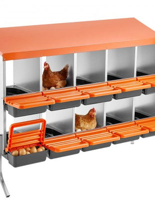 VEVOR Chicken Nesting Boxes, 10 Compartments, with Support Legs, Easy Egg Collection, Galvanized Steel and High-Strength Plastic, Roll Away Nesting Boxes for Chickens and Hens Laying Eggs, Orange