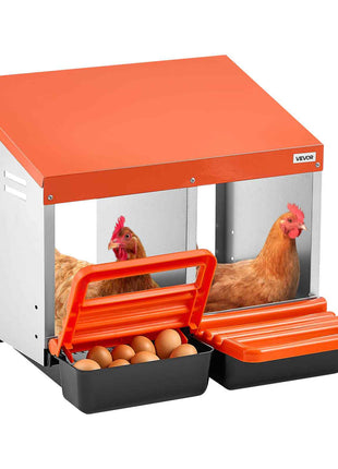 Chicken Nesting Boxes, 2 Compartments, Easy Egg Collection, Wall Mount, Easy to Assemble, Galvanized Steel and High-Strength Plastic, Roll Away Nesting Boxes for Chickens Laying Eggs, Orange