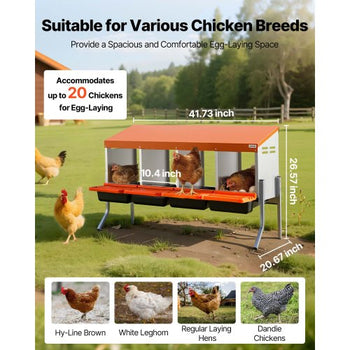 Chicken Nesting Boxes, 4 Compartments, with Support Legs, Easy Egg Collection, Galvanized Steel and High-Strength Plastic, Roll Away Nesting Boxes for Chickens and Hens Laying Eggs, Orange