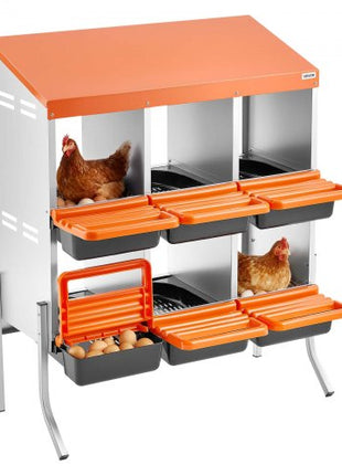 Chicken Nesting Boxes, 6 Compartments, with Support Legs, Easy Egg Collection, Galvanized Steel and High-Strength Plastic, Roll Away Nesting Boxes for Chickens and Hens Laying Eggs, Orange