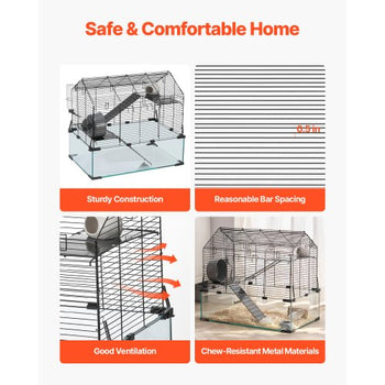 Hamster Cage, 360° Viewing Transparent Hamster Habitats, Small Animal Cage, 22.8 x 15 x 21.3 in, Ventilated Pet Mouse Cages with Water Bottle, Portable Hamster House for Rats, Guinea Pigs