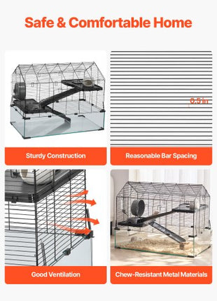 Hamster Cage, 360° Viewing Transparent Hamster Habitats, Small Animal Cage, 29.5 x 17.3 x 24 in, Ventilated Pet Mouse Cages with Water Bottle, Portable Hamster House for Rats, Guinea Pigs