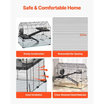 Hamster Cage, 360° Viewing Transparent Hamster Habitats, Small Animal Cage, 29.5 x 17.3 x 24 in, Ventilated Pet Mouse Cages with Water Bottle, Portable Hamster House for Rats, Guinea Pigs
