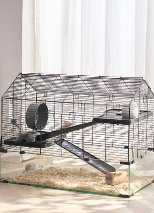 Hamster Cage, 360° Viewing Transparent Hamster Habitats, Small Animal Cage, 29.5 x 17.3 x 24 in, Ventilated Pet Mouse Cages with Water Bottle, Portable Hamster House for Rats, Guinea Pigs