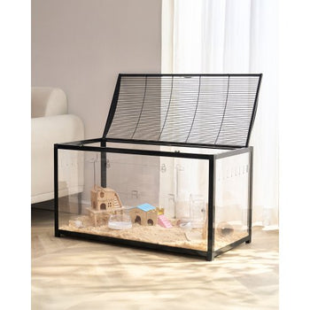 Hamster Cage, 360° Viewing Transparent Hamster Habitats, Small Animal Cage, 37.8 x 18.5 x 21.7 in, Ventilated Pet Mouse Cages with Front Door, Portable Hamster House for Rats, Guinea Pigs