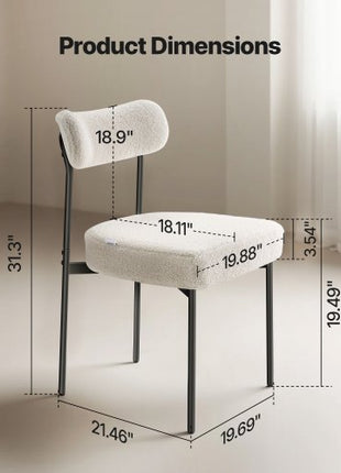 Boucle Dining Chairs Set of 4, Mid Century Modern Sherpa Accent Chairs, Upholstered Side Chair for Dining Table, Space-Saving White Kitchen Table Chair with Curved Backrest and Black Metal Legs