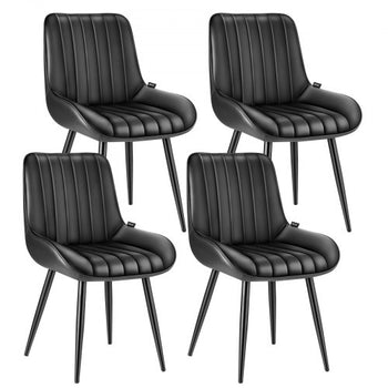 Modern Dining Room Accent Chairs Set of 4, Upholstered Fabric Side Chair for Dining Tables, Space-Saving Kitchen Table Chair with Thick Cushions and Metal Legs, Black