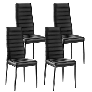 Modern Dining Room Accent Chairs Set of 4, Upholstered Leather Side Chair for Dining Tables, Space-Saving Kitchen Table Chair with Thick Cushions and Metal Legs, Black
