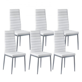 Modern Dining Room Accent Chairs Set of 6, Upholstered Leather Side Chair for Dining Tables, Space-Saving Kitchen Table Chair with Thick Cushions and Metal Legs, White