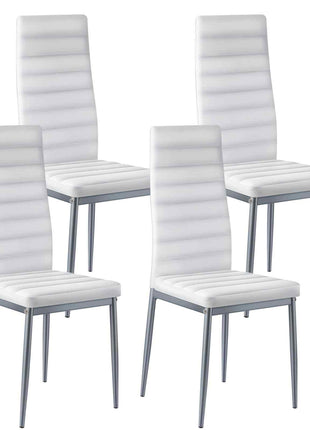 Modern Dining Room Accent Chairs Set of 4, Upholstered Leather Side Chair for Dining Tables, Space-Saving Kitchen Table Chair with Thick Cushions and Metal Legs, White