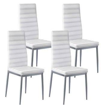 Modern Dining Room Accent Chairs Set of 4, Upholstered Leather Side Chair for Dining Tables, Space-Saving Kitchen Table Chair with Thick Cushions and Metal Legs, White